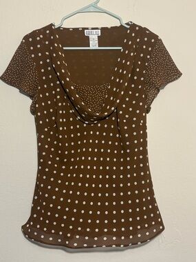 Vintage Bobbie Bee Brown Polka Dot Sheer Blouse Top Size 12 Ruffle Sleeve